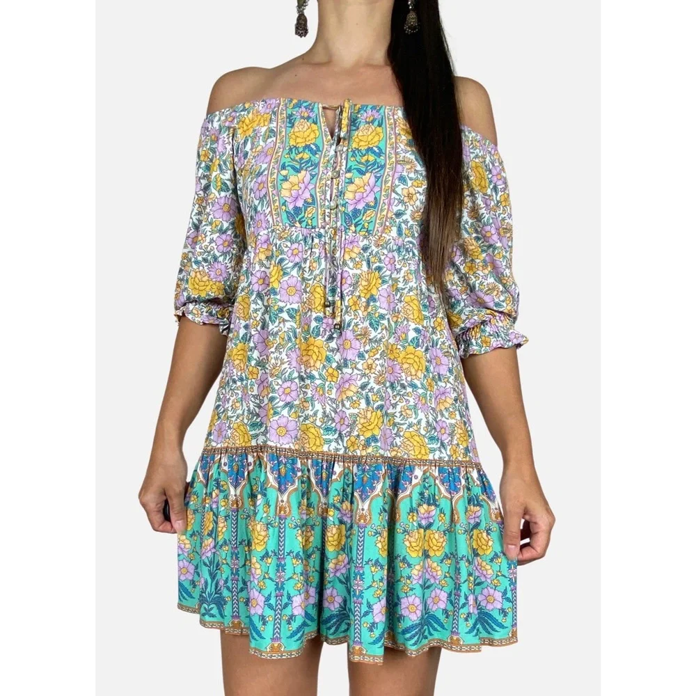 ARNHEM 'Stella' Multicolored Floral Off The Shoulder Play Dress Size 8 RRP $179 - Picture 2 of 16
